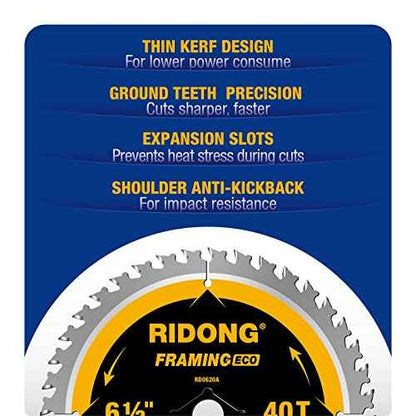 6-1/2 Inch 40 Tooth Circular Saw Blade with 5/8 Inch Arbor ATB Finishing for Wood Cutting(5-Packs)