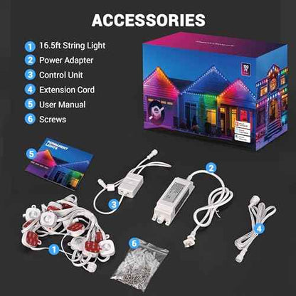 Permanent Outdoor Lights,100ft with 72LED Eaves Light, IP65 Waterproof RGB Light with AppControl, DIY SceneModes, Eave Lights for House Roof, Garden Dcor, Christmas Outdoor Decoration