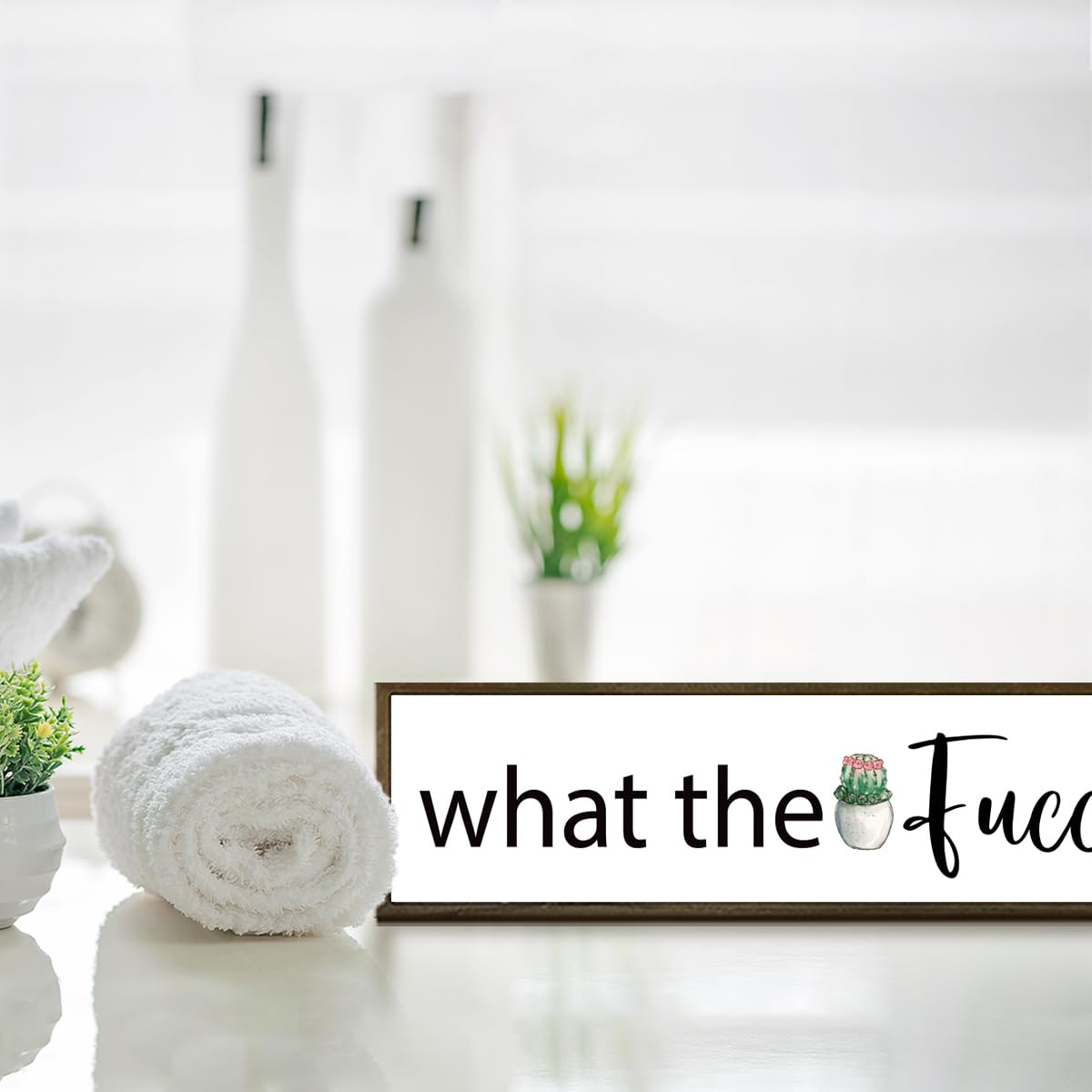 What the Fucculent Sign, Plant Lover Sign, Farmhouse Decor for Entryway, Cactus Decor, Small Wood Signs, Succulent Gift, Plant Decor Gift, Home Wall Decor Wood Framed, Wooden Box Sign Desk Décor
