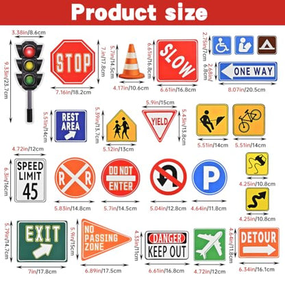 Road Signs Room Decor, 25 Pieces Traffic Sign Wall Stickers, Street Transportation Decals for Kids Bedroom Classroom Playroom Nursery Decoration