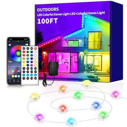 100ft Permanent Outdoor Light,RGB Eaves Lights with App Control Remote,DIY IP67 Waterproof Under Eave Lighting,Outside led Lights for Christmas,Garden,House Decorations