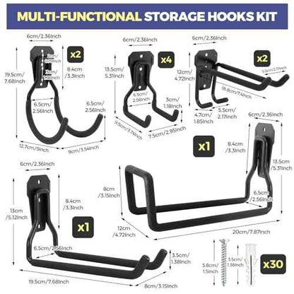 Heavy Duty Garage Hooks, 10 Pack Multi-Functional Garage Tool Organizer Hooks with Non-Slip Coating, Wall Mount Storage Hooks for Garage, Shed, Kitchen, Holds up to 55LBS