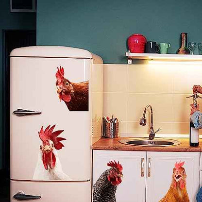 SUPERDANT Funny Rooster Wall Decals Farmhouse Cabinet 5pcs Chicken Wall Stickers Kitchen Outside Chicken Coop Farm Animals Wallpaper Art Realistic Style Peel and Stick Removable Farm Decoration
