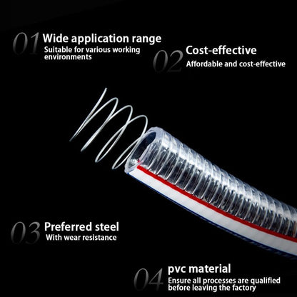 JoyTube 1-1/2"ID x 1-3/4"OD Steel Wire Suction Vinyl PVC Flexible Tubing, High Pressure Heavy Duty UV Chemical Resistant Clear Thick Suction Tube Hose, 6.6 FT