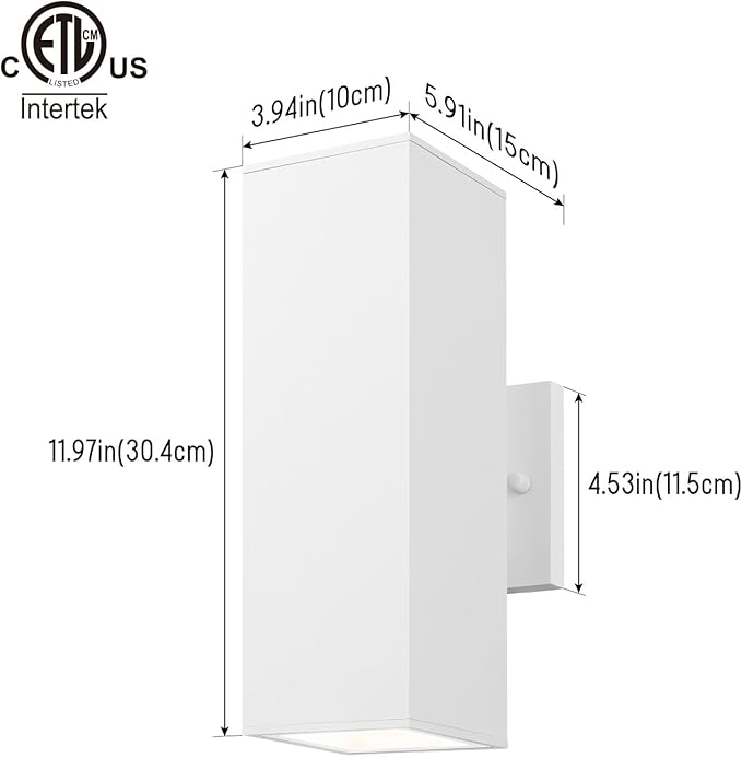 mirrea Modern Outdoor Porch Light Patio Light in 2 Lights with Aluminum Rectangular Tube and Tempered Glass Cover Waterproof Wall Sconce 2 Pack (Matte White)