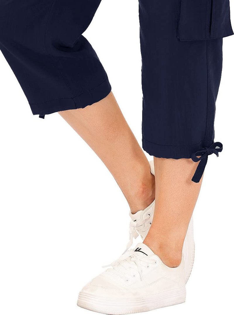 Hiking Cargo Shorts for Women Dry Fit Active Capri Pants for Camping with Pockets Navy X-Large