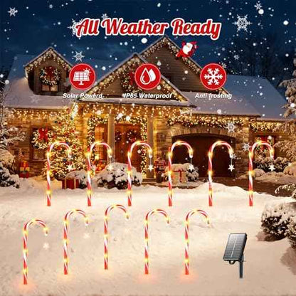 Christmas Decorations Outdoor, 24 Pack Solar Candy Cane Lights Christmas Yard Decorations with 10 Modes and Bright 144 LED, 28ft Longer Waterproof Candy Cane Pathway Lights Xmas Gift