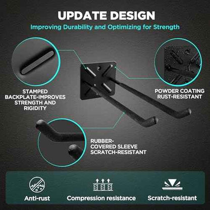 NACIAL 6 Pack Garage Storage System Hooks, Heavy Duty Wall Mount Tool Organizer, Chair Hanger Garage Storage Utility Hooks for Car Tires, Ladders, Chairs, Strollers, Power Tools, Garden Tools - 6 PACK