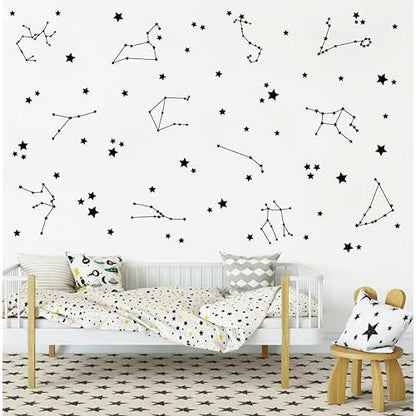 Constellation Wall Decals - Stars Wall Stickers for Nursery, Boys Bedroom, Kids Room - Vinyl Wall Decor Y85 (Black)