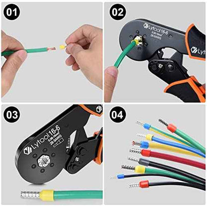 Hexagonal Ferrule Crimper Tool AWG28-5 (0.08-16mm©÷), Lytool Wire Ferrule Crimping Tool, Self-Adjustable Ratchet Wire Crimping Pliers for Wire Ferrules Terminals Connector Kit, Cables End-sleeves