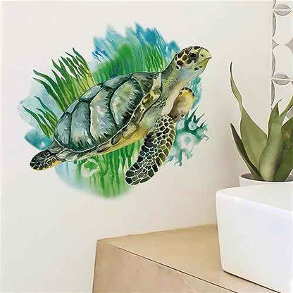 Green Sea Turtle Wall Stickers, sacinora Marine Animal Seaweed Wall Decals Removable Vinyl Peel and Stick for Living Room Bedroom Bathroom Sofa TV Background Art Decorations