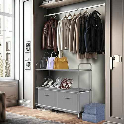 Simple Houseware 3-Tier Closet Storage with 2 Drawers, Grey