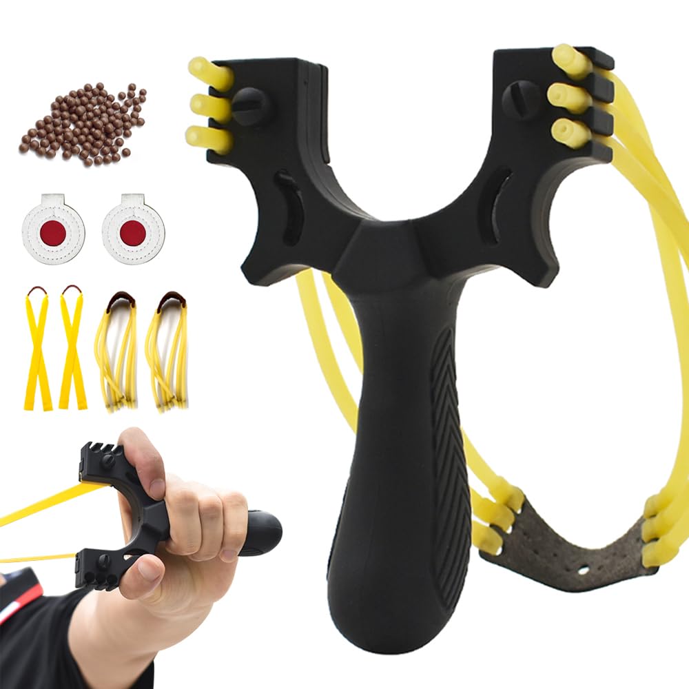 Runzkzy Slingshot Catapult with 4 Replacement Bands, Upgraded Resin Professional Slingshots for Adults, Multi-Purpose Hunting Slingshot for Outdoor Recreational Target Practice (Package B)