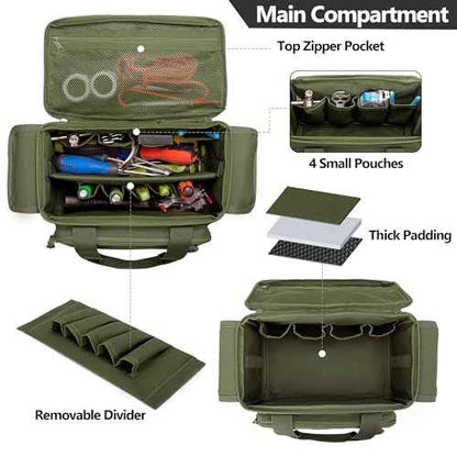 Small Tool Bag with Anti-friction and Thick Padded Bottom, Tool Storage Organizer for Men, Tactical Bag, Range Bag, Multi-functional Work Tote for Repairman, Electrician, Carpenters (Green)