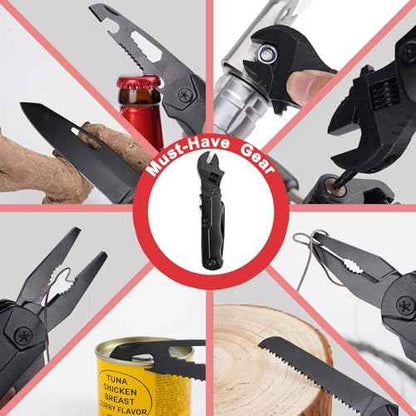 19-in-1 Multitool Wrench ? Stainless Steel Adjustable Wrench with Pliers, Knife, Wire Cutter, Saw, Screwdrivers ? Compact EDC Pocket Tool for Camping, DIY Repairs, Gift for Men