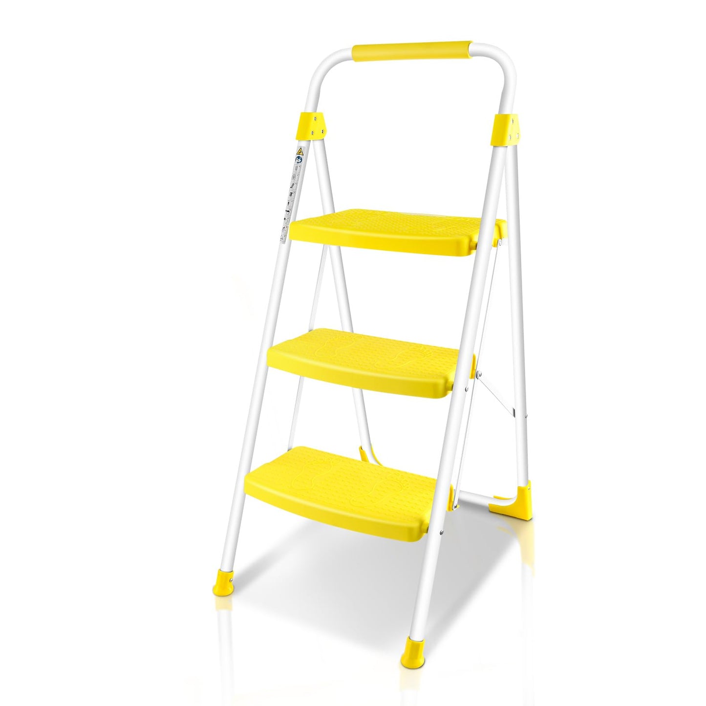 TOOLITIN 3 Step Ladder, Folding Step Stool with Wide Anti-Slip Pedal, 500lbs Sturdy Steel Ladder, Convenient Handgrip, Lightweight, Portable Steel Step Stool for Household, Kitchen, Office, Yellow