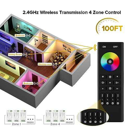 BTF-LIGHTING 2.4GHz Wireless RF Remote RC03RFB &3PCS C04RF Tuya Controller Kit 4 Zones Group Control 5050SMD FCOB COB PWM RGBW (+ R G B W) 5pin LED Strip DC5V DC12V DC24V