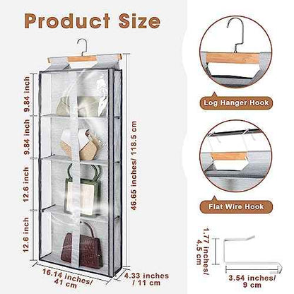 Silkfly 2 Pack Hanging Purse Organizer for Closet Clear Handbag Storage Hanger with Zipper Holder over The Door Wardrobe Tote Bag Storage Holder for Bedrooms Living Room(Gray)