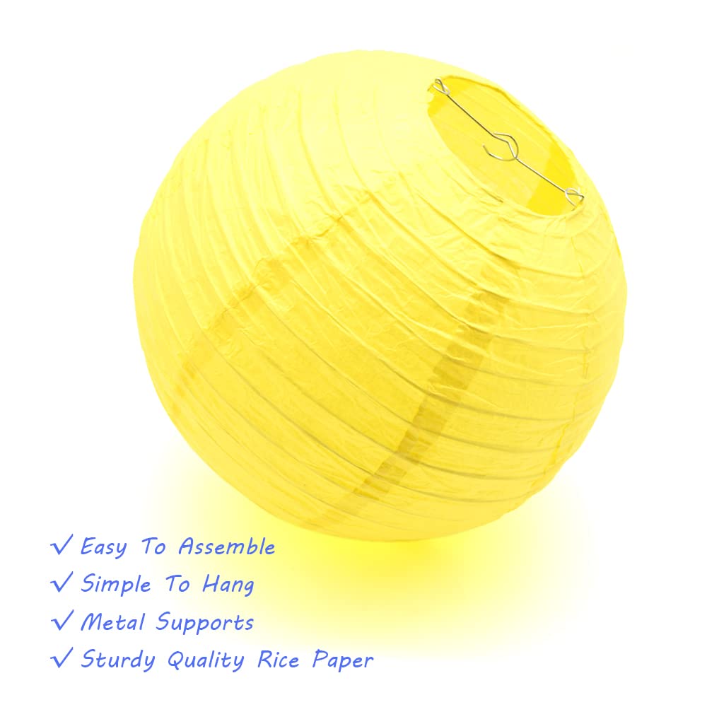 Hocansen 9Pcs Yellow Round Hanging Paper Lanterns 8/10/12in Chinese Lanterns for Birthday Wedding Home Party Wedding Home Decor Decoration(DLZ/Yellow)