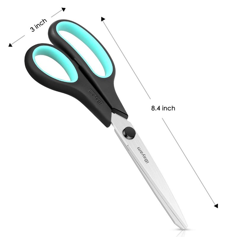 iBayam 3-Pack 8" Heavy Duty Scissors with Ultra Sharp Blades and Comfort Grip Handles - For Office, Home, School, Sewing, and Crafts