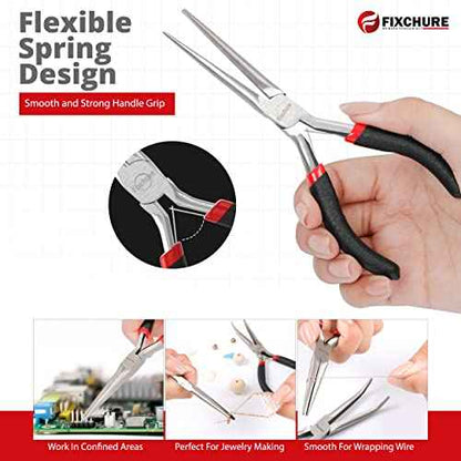 Needle Nose Pliers 2 PCs 6 Inch - Heavy Duty Carbon Steel, Insulated, Non-Serrated, Long Nose Pliers with PVC Coating & Rust Proof Finish