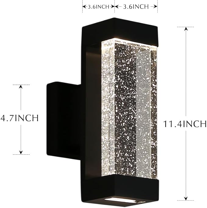 Cerdeco Modern Crystal Bubble Outdoor Wall Light, Matte Black Painted, 12 W 3000 K Warm White Up Down Light Fixture