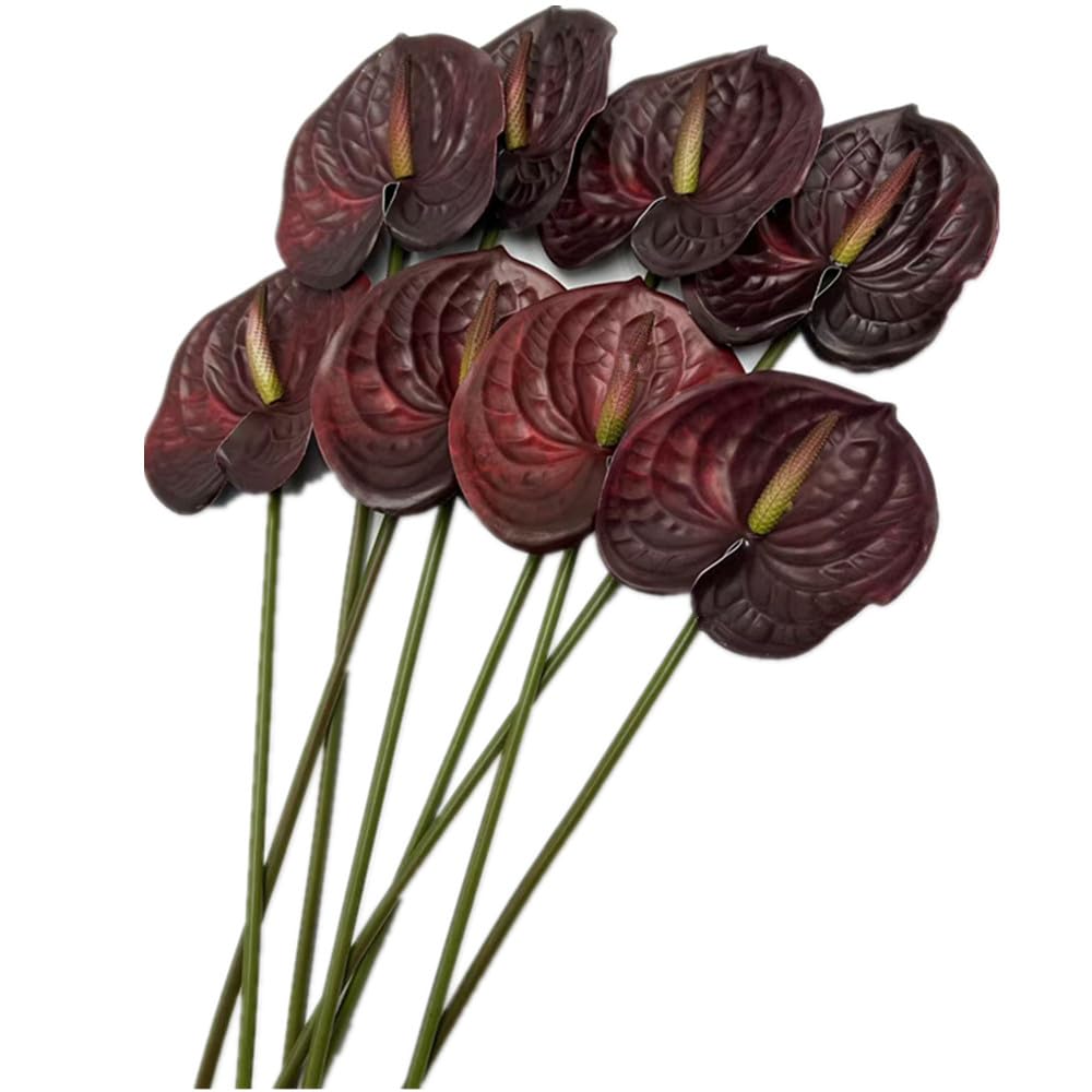 forestmistry 8pcs Burgundy Anthurium Artificial Flowers Lifelike Fake Flowers 5.5" Head for Table Centerpieces Bridal Wedding Festival Christmas Hotel Home Floral Decor (Burgundy)