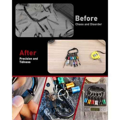 katerk 18pcs Bit Holder with Carabiner Socket for Mens Gift, 1/4 inch Hex Shank Aluminum Alloy Screwdriver Bit Holders, Quick Release Easy Change Impact Driver Drill Bit Keychain Extension