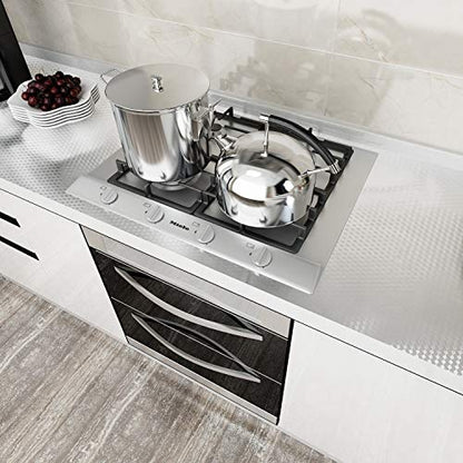 VEELIKE Kitchen Backsplash Wallpaper Stickers Oil Proof Waterproof Sticker Stainless Steel Contact Paper Self Adhesive Waterproof Aluminum Foil Stove Stickers Kitchen Wall Stickers 15.7"x118"