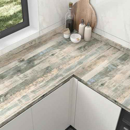Wallercity Grey/Green Butcher Block Contact Paper Vintage Wood Grain Contact Paper Vinyl Wrap Countertop Peel and Stick Wood Wallpaper Self Adhesive Wooden Wallpapers for Cabinets Table 15.8''x78.7''