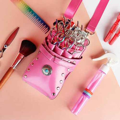 , crossbody and waist dual purpose Scissor Holder Hairdressing Tools Storage Holster Shear PU Leather Pouch with Removable for Hairstylists Groomer Makeup Artists Comb