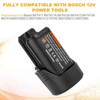 2Pack 12V 3.0Ah Battery and Charger Kit for Bosch 12V Battery BAT414 BAT413 BAT412 BAT411 BAT411A BAT420 GBA12V30 with BC330 Battery Charger for Bosch 12V BAT414 Lithium Battery