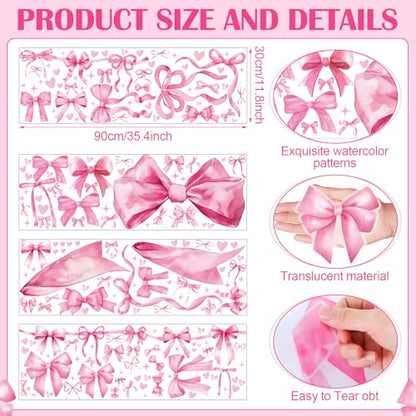 Pink Bow Wall Decal Stickers Christmas Decorations Stickers Removable Christmas Decorations Indoor Home Decor for Room Nursery School Restaurant Cafe Door Window Party