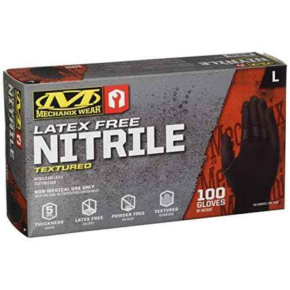 Mechanix Wear D03-05-010-100 - Nitrile Disposable Gloves, Powder Free, Textured - 5 Mil Black (100 Pack)