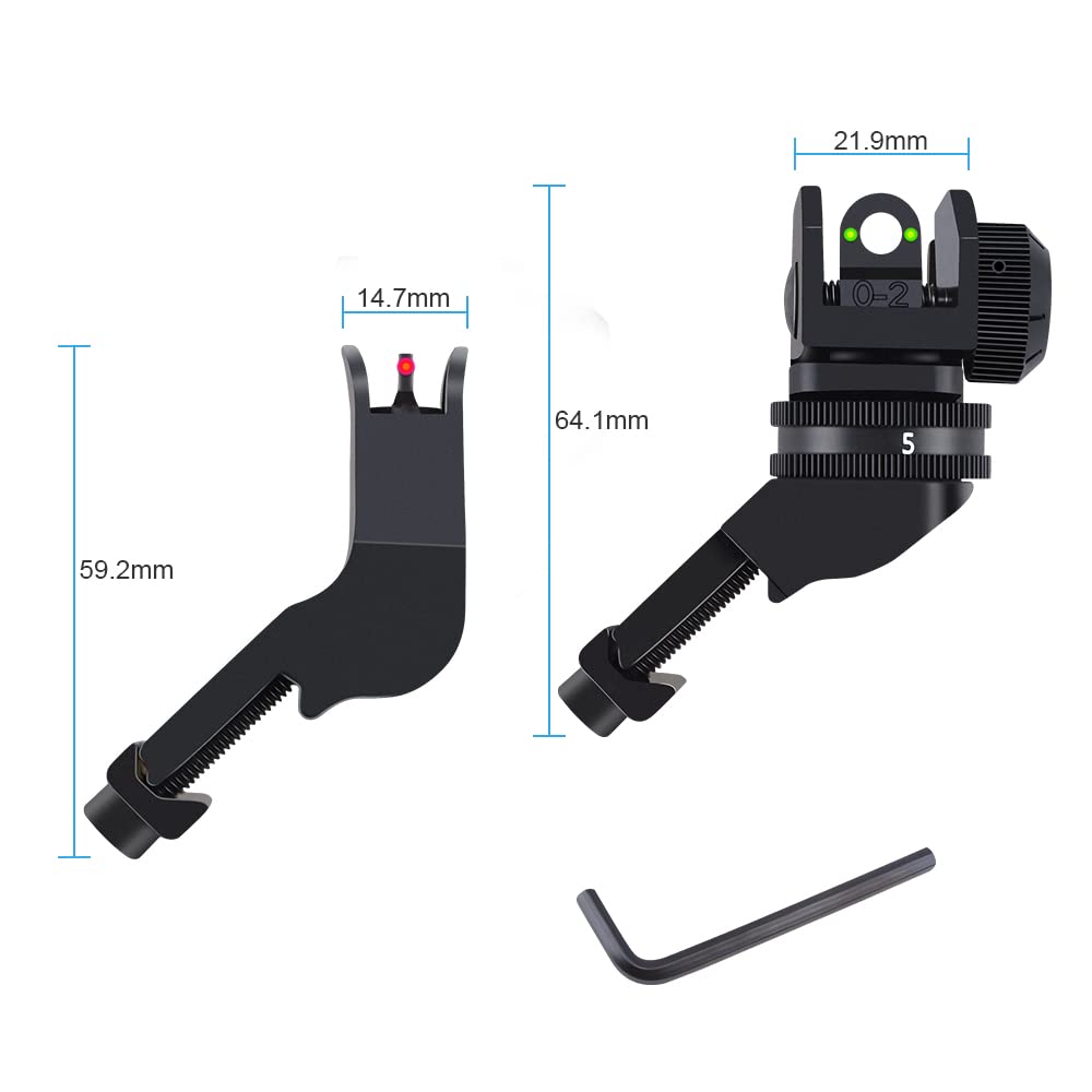 Fiber Optic 45 Degree Offset Iron Sight Set - Rapid Transition Front and Rear Backup Sights for Picatinny Rail (45 Degree Sights-Black)