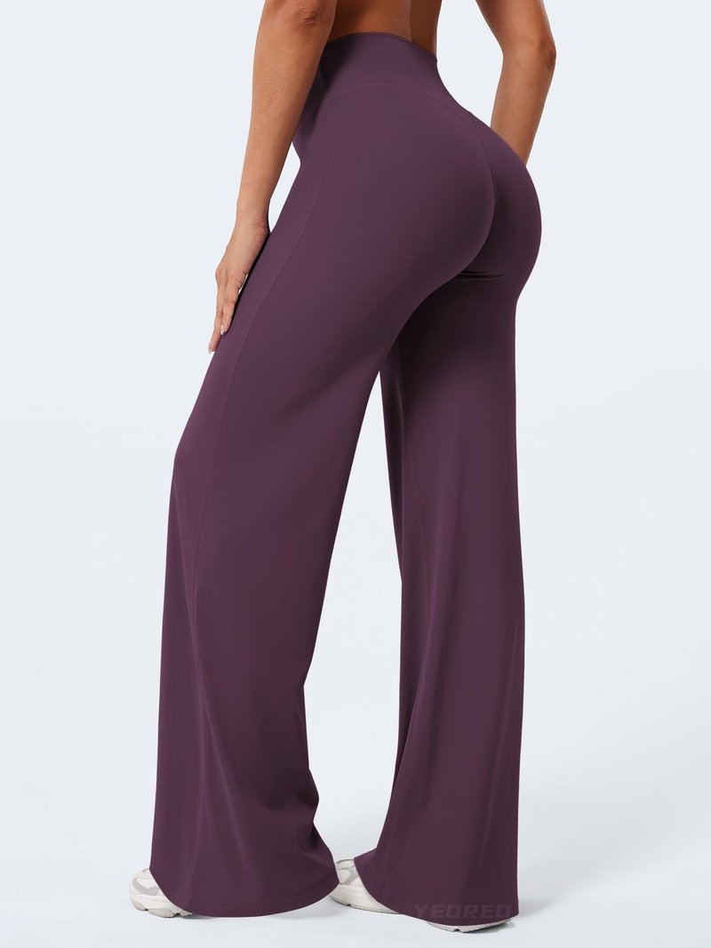 YEOREO Workout Leggings Womens No Front Seam Straight Leggings 33" High Waist Buttery Eddiy Gym Yoga Pants Black Berry Purple L