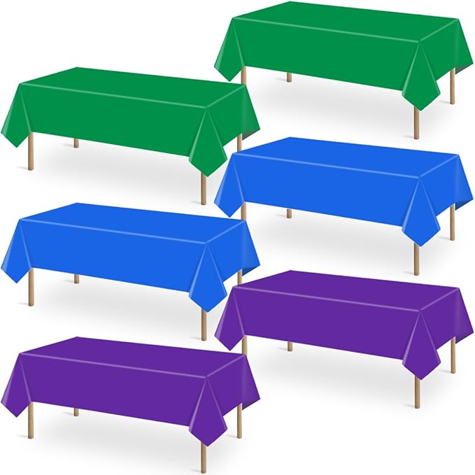 6 Packs Disposable Plastic Tablecloths 54 x 108 Inch Rectangle Waterproof Table Cloth Video Green Blue Purple Table Cover for Games Theme Parties Decorations Birthday