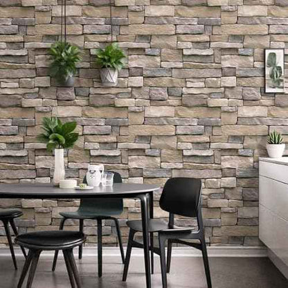 Yancorp 18"x120" Brick Wallpaper Peel and Stick Modern Stone Contact Paper Backsplash Self-Adhesive Wall Paper Kitchen Bedroom Accent Wall Brown Beige Removable Wallpaper