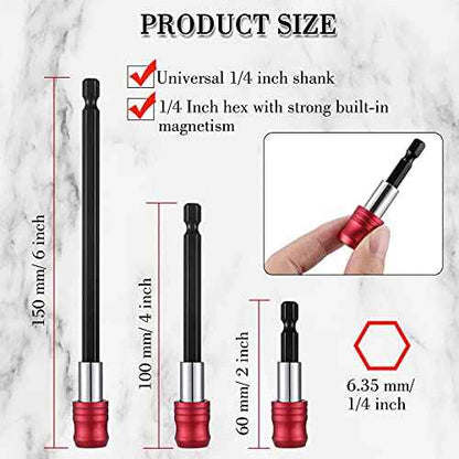 Honoson 6 Pieces Drill Bit Extension Magnetic Screwdriver Bit Holder Impact Driver Set Bar Socket Chuck Adapter 1/4 Inch Hex Shank Power for Screws Nuts Drill