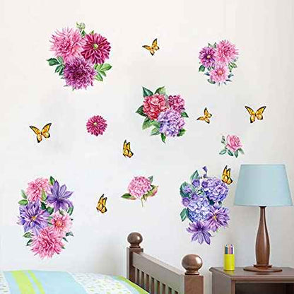 Wall Peony Butterfly Decals, Peony Rose Lavender Butterfly Flower Wall Stickers Flowers Decals Self Adhesive Removable Art Murals, Floral Peonies Walls Decal Stickers Walls Decor