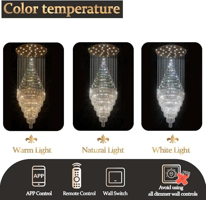 Flashing God D48''X H120'' Extra Large Chandelier for High Ceilings Crystal Raindrop Chandeliers Large Chandelier for Villa Entrance Foyer LED Dimmable Black Large Light Fixture