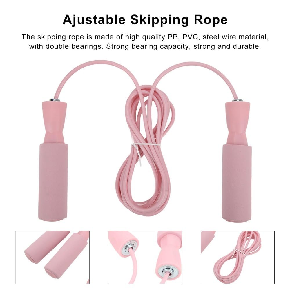 MOPFOL Steel Wire Jump Rope with Double Bearings – Adjustable Length Skipping Rope for Cardio Workout, Memory Foam Handle for Adults and Teens(Pink)