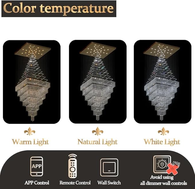 Flashing God D59''X H120'' Extra Large Chandeliers for High Ceilings Crystal Raindrop Gold Chandeliers Large Villa Chandelier Entrance Foyer Crystal High Ceiling Light LED Dimmable 2700K-6000K