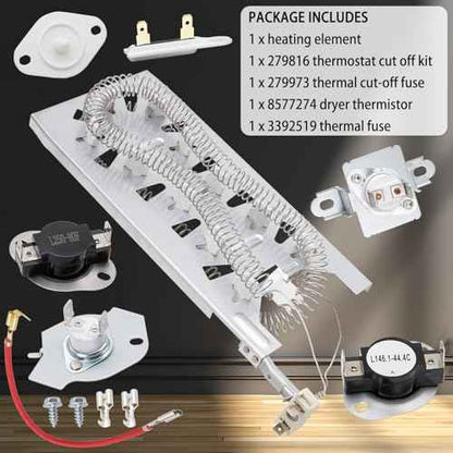 Dryer Heating Element Kit Compatible With Whirlpool WED5620HW2 WED6620HC0 WED6620HC1 WED6620HC2 WED5800BW0 WED6120HW1 WED6620HW1 WED6620HW0 WED5700XW0 WED6120HW0 WED5610XW1 WED5600XW0