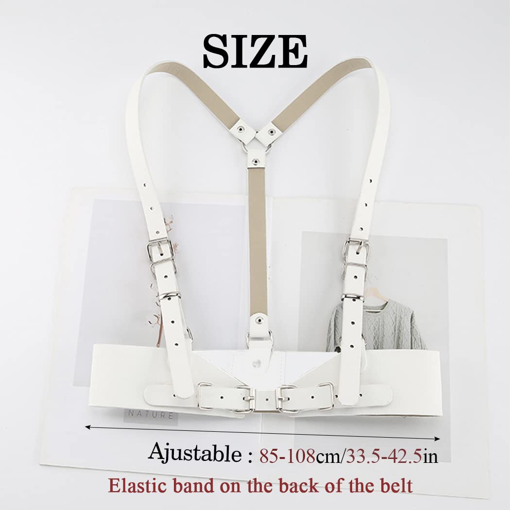 BODIY Punk Waist Strap Belt Gothic White Leather Wide Waist Belts Elastic Rave Cosplay Halloween Body Chain Accessory for Women