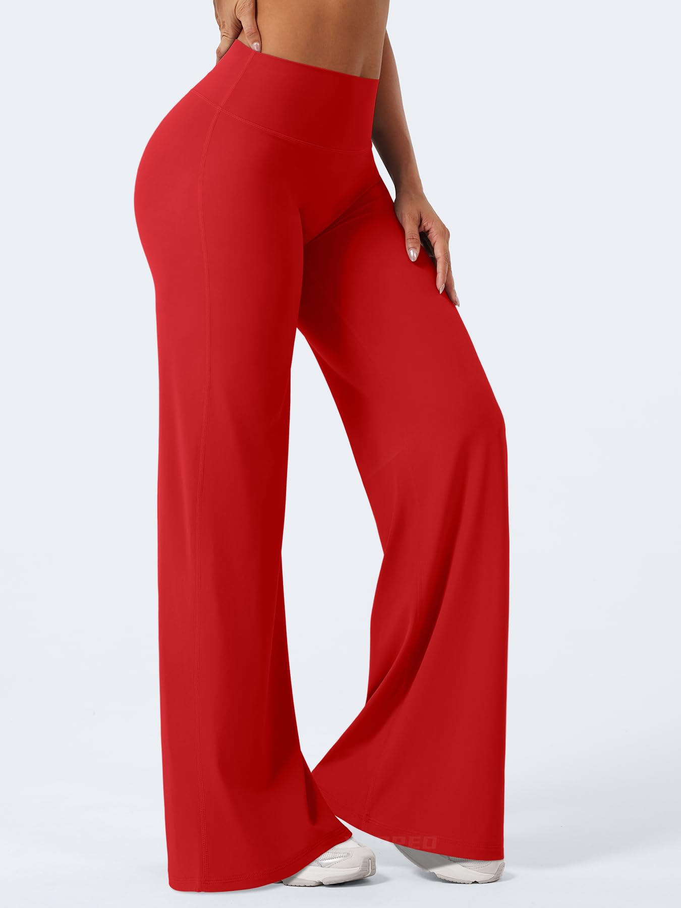 YEOREO Workout Leggings Womens No Front Seam Straight Leggings 35" High Waist Buttery Eddiy Gym Yoga Pants Red L