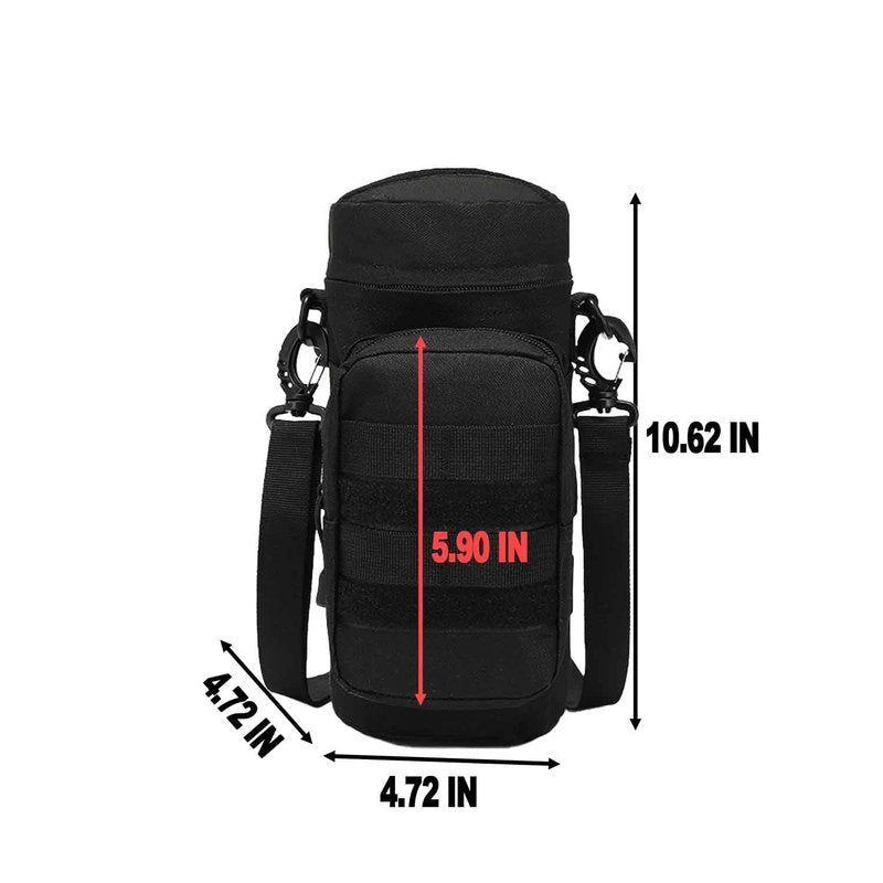 LFWATAXY Tactical Water Bottle Pouch, Tactical Backpack Attachment Pouches Water Bottle Pouch Zipper Water Bottle Bag Water Bottle Holder with Strap Hiking Camping Outdoor Travel (Black)