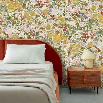 Floral Wallpaper Peel and Stick Boho Wall Paper Removable Waterproof Green/Yellow/Red Contact Paper for Bedroom, Bathroom, Home Wall 17.3" x 78.7"