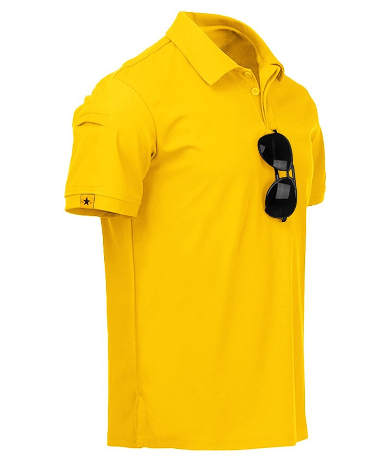 ZITY Mens Polo Shirt Short Sleeve Sports Tactical T-Shirt Athletic Golf Polos Daily Casual Stylish Collared Shirts for Men Yellow Medium