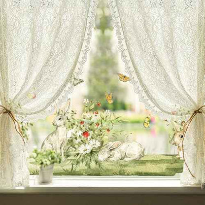 Spring Woodland Forest Animals Window Decals, Vinyl Non-Adhesive Double-Sided Static Clings, Rabbit, Butterfly, Grass, Anti-Collision Stickers for Kids Bedroom Windows Glass Home Decor